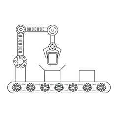 Conveyor assembly line in flat style. Automatic production line concept. Industrial mass production conveyor. 