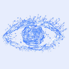 Eye made of water splashes on a blue background - 333859700