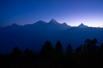 Starry sky over the Annapurna mountains view from Poon hill view point of Annapurna base camp trek, Pokhara, Nepal