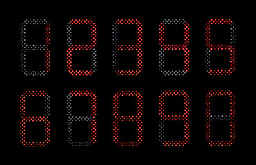 Set of red digital numbers isolated on black background