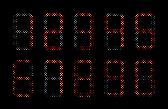 Set Of Red Digital Numbers Isolated On Black Background