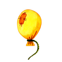 Cartoon hot air balloon with patchwork. Hand drawn watercolor illustration isolated on white background. For the design of children's products, cards, covers, scrapbooking.
