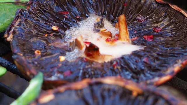 Close up of portabella mushroom cooking on a BBQ