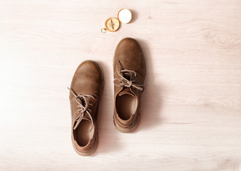 Boots and compass top view