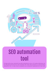 SEO automation tool poster flat silhouette vector template. Brochure, booklet one page concept design with cartoon characters. Search engine optimization bot flyer, leaflet with text space