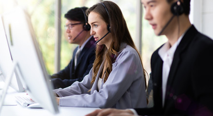 Professional Customer service assistant  team working in call center office.  Communication,...