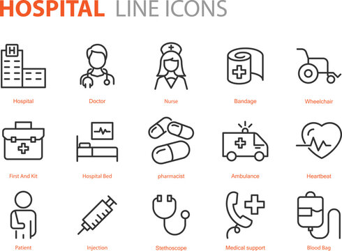 set of hospital icons, medical, disease, health, doctor, treatment, nurse, doctor