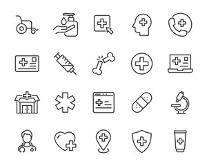Fototapeta premium set of hospital icons, medical, disease, health, doctor, treatment, nurse, doctor