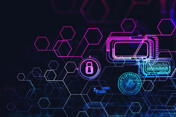 Glowing futuristic cyber security interface