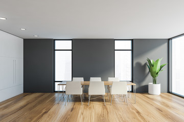 Gray and white dining room interior