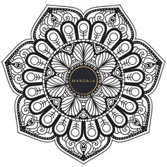 Mandala, tracery round boho doodle. Ethnic ornament, sketched symmetry. Folk, meditation design. Curved shape, isolated on white. Black and white art. Vector