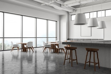 Panoramic white industrial style pub corner