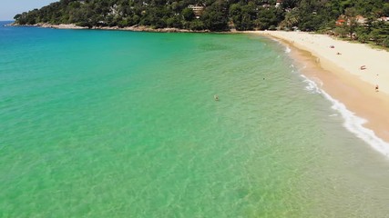 Tropical  beach, Bali. White sand, turquoise water, luxuriant hill. Aerial  view
