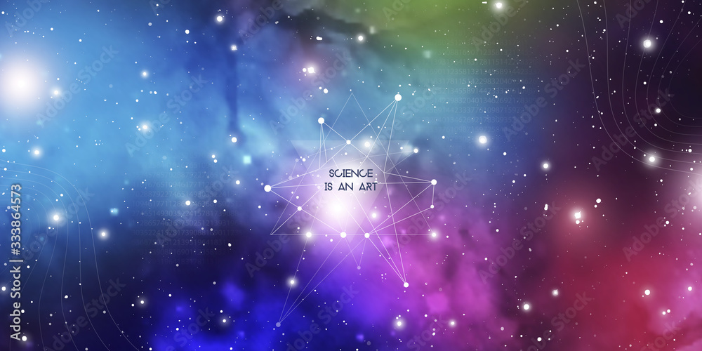 Wall mural widescreen futuristic technology illustration in front of outer space background with copy space. cy