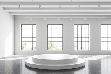 Empty presentation podium in white room