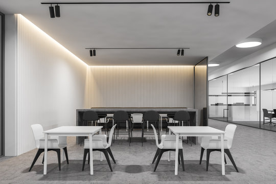 White office cafe interior with bar