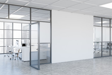 White office corridor with mock up wall