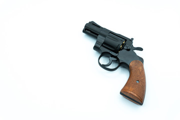 Model gun shot on white background