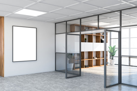 White office hall interior with mock up poster
