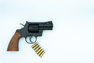 Model gun shot on white background