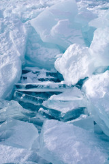 Fototapeta na wymiar Ice sheets in frozen lake at Lake Baikal, Russia