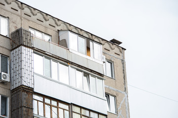 Obraz premium windows prefabricated house ussr Khrushchev glass straight concrete gray russia balcony