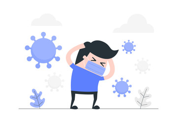 Young man anxiety and fear because of the corona virus.