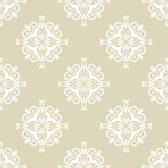 Floral print. White pattern on olive green seamless background