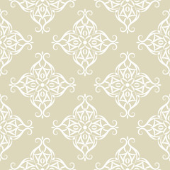 Floral seamless background. White pattern on olive green seamless backdrop