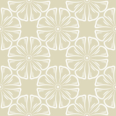 Floral seamless background. White design on olive green