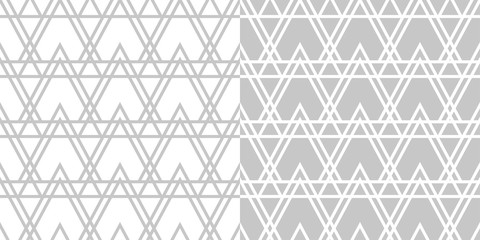 Geometric seamless patterns. Compilation of gray and white triangle designs
