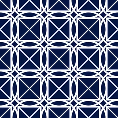 Keuken foto achterwand Donkerblauw Geometrische afdruk. Wit patroon op donkerblauwe naadloze achtergrond