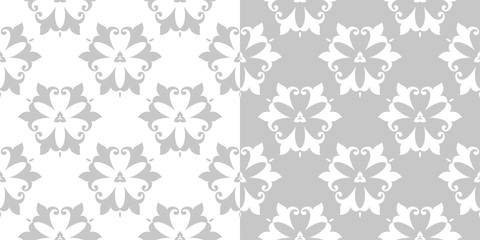 Compilation of floral patterns. Set of seamless monochrome backgrounds