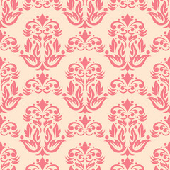 Pink floral seamless pattern on beige background