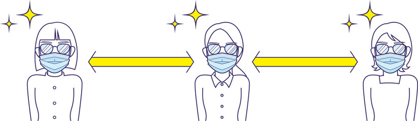 マスクをして適度な距離を保つ女性たち