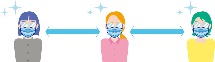 マスクをして適度な距離を保つ女性たち