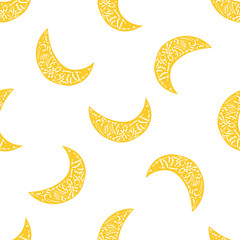Fototapeta na wymiar Seamless decorative pattern with doodle moon on white background. Abstract background for wallpaper, greeting cards, web, textile, stationery, wrapping paper
