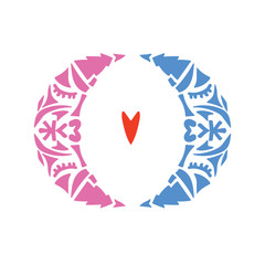 Vector image of two moons and heart symbol. Funny doodle style style illustration.