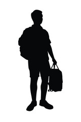 Man with backpack silhouette vector on white