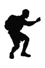 Man with backpack silhouette vector on white