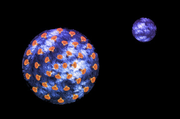Fractal model of the pandemic. Infected planet on a black background, spread of COVIND-19 coronavirus