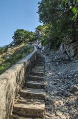 Fototapeta na wymiar Ancient St John Fortress in the mountains near the Kotor city at Montenegro.