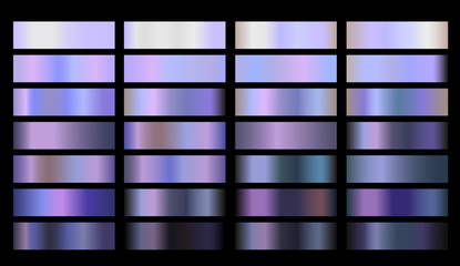Metal gradient color set. Vector neon chrome texture surface background template for screen