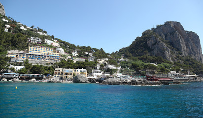 Fototapeta na wymiar Capri, Italy- view of the Marina Piccola from the water