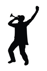 Cheering man silhouette vector on white