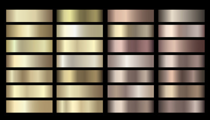 Vector metallic gold, silver, bronze colorful palette collection. Vector banners with gold and bronze gradient