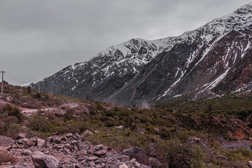 Naklejka premium Mountain landscape in Lo Valdés Valley, Cajón del Maipo, Central Andes of Chile.