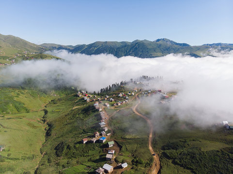 Aerial view to the highland resort Gomismta, Georgia.