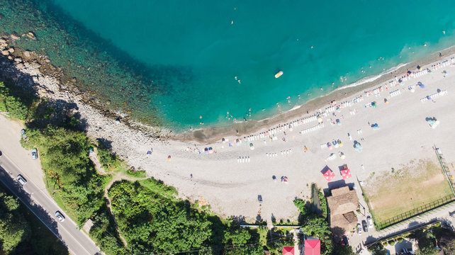 Aerial view of beach in Kvariati. Batumi, Georgia.
