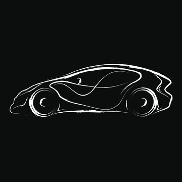 Car logo. DeLorean sign, concept. style roadster, prototype, sketch film. Hand drawn doodle. Modern, creative design. Fashion print for clothes, cards, picture banner for websites. Vector illustration